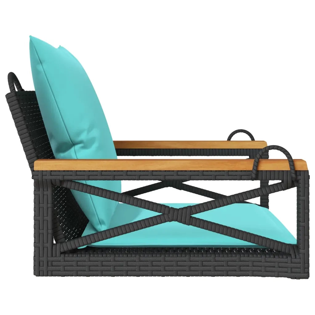 Panchina a Dondolo con Cuscini Nera 63x62x40 cm in Polyrattan