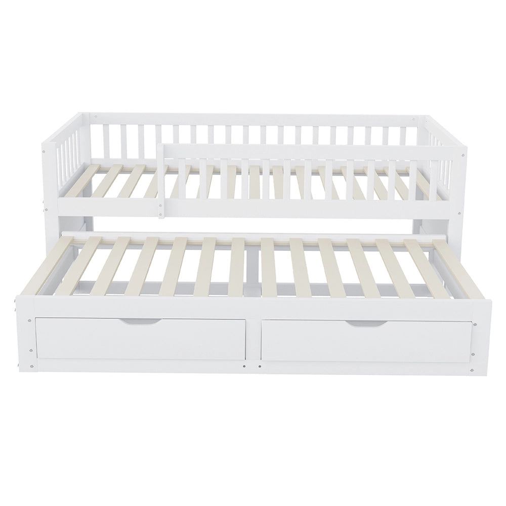 Divano letto-Xylo-90x200 cm-barriera, 2 cassetti, pino bianco