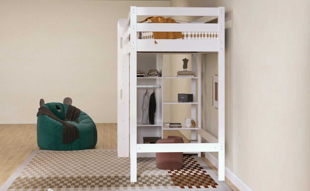 LETTO A CASTELLO CON ARMADIO E 6 RIPIANI 90x200 cm BIANCO