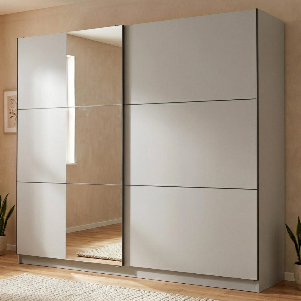 Armadio Camera da Letto Sorgono, Guardaroba Grande Appendiabiti, 236.5x210h cm Bianco Opaco