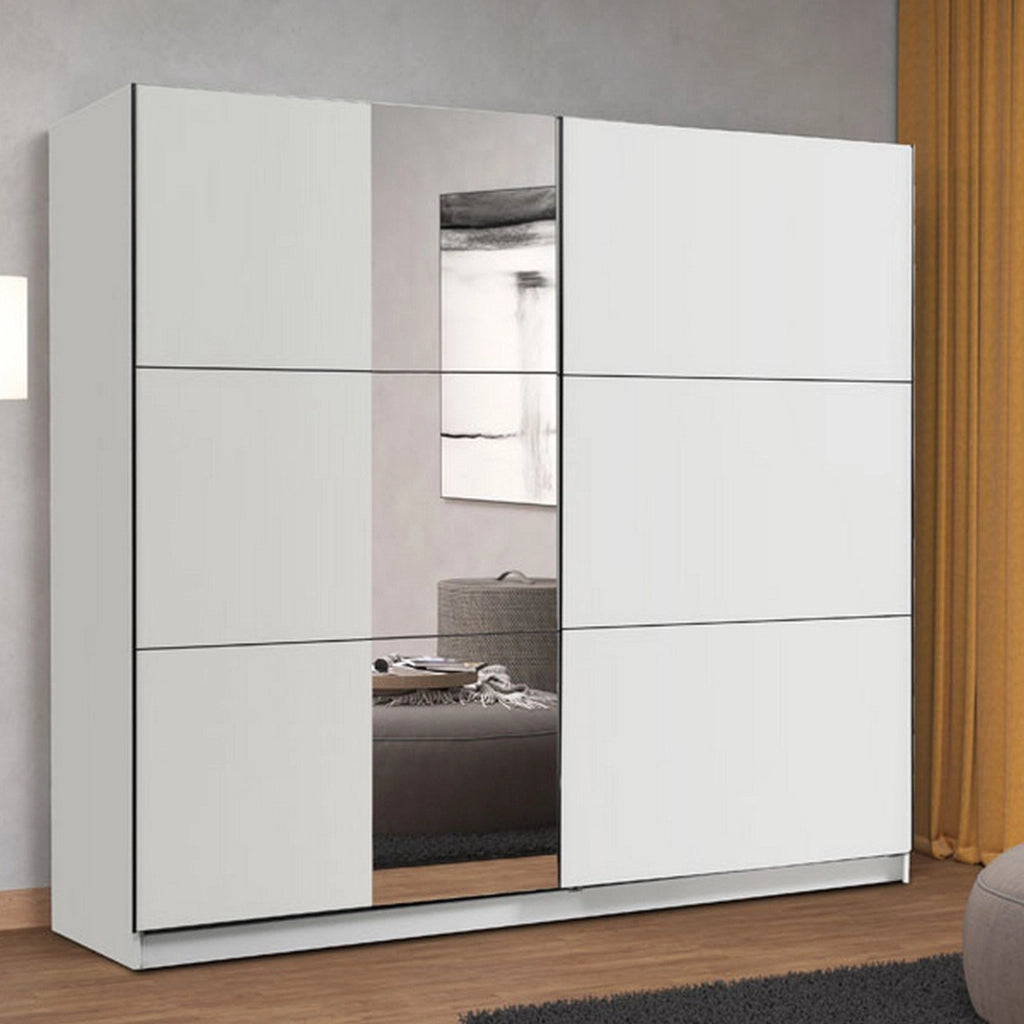 Armadio Camera da Letto Sorgono, Guardaroba Grande Appendiabiti, 236.5x210h cm Bianco Opaco