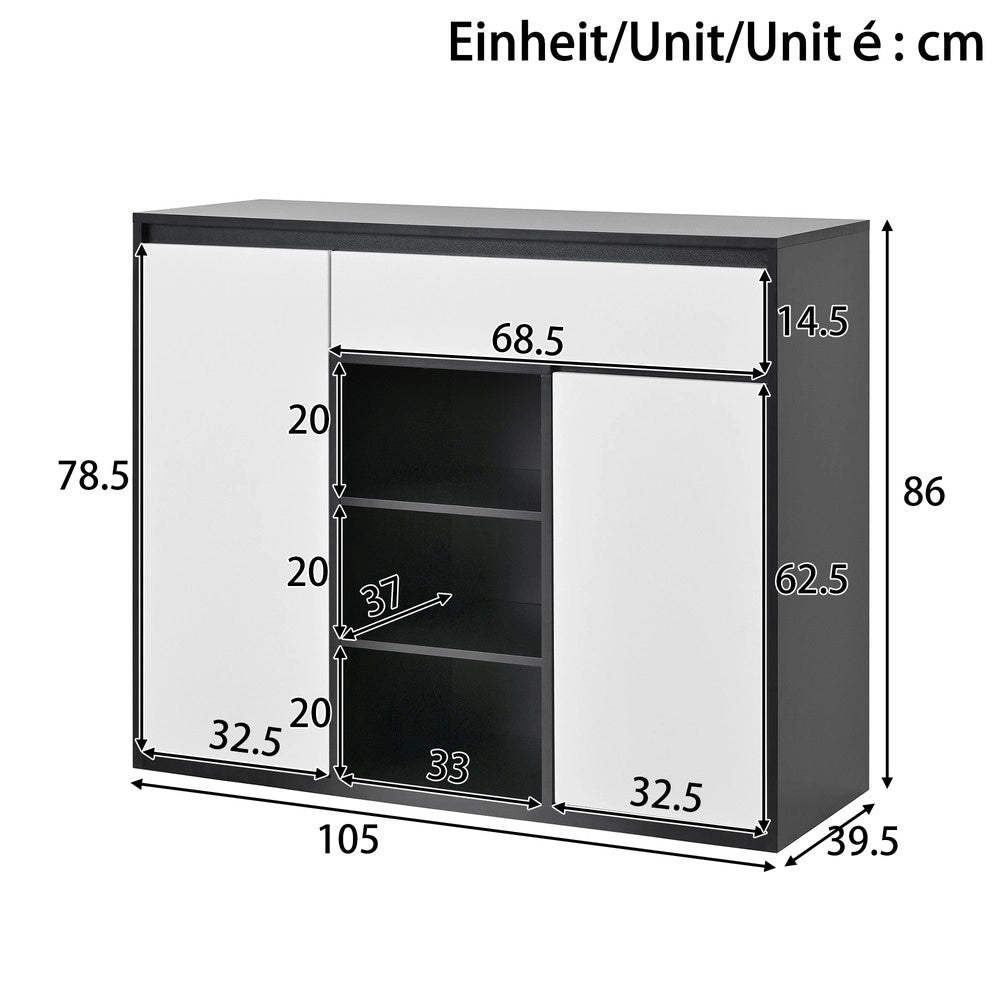Scarpiera 2 Ante con Cassetto e LED ¨C MINIMAL ¨C Nero/Bianco, 12-17 Paia