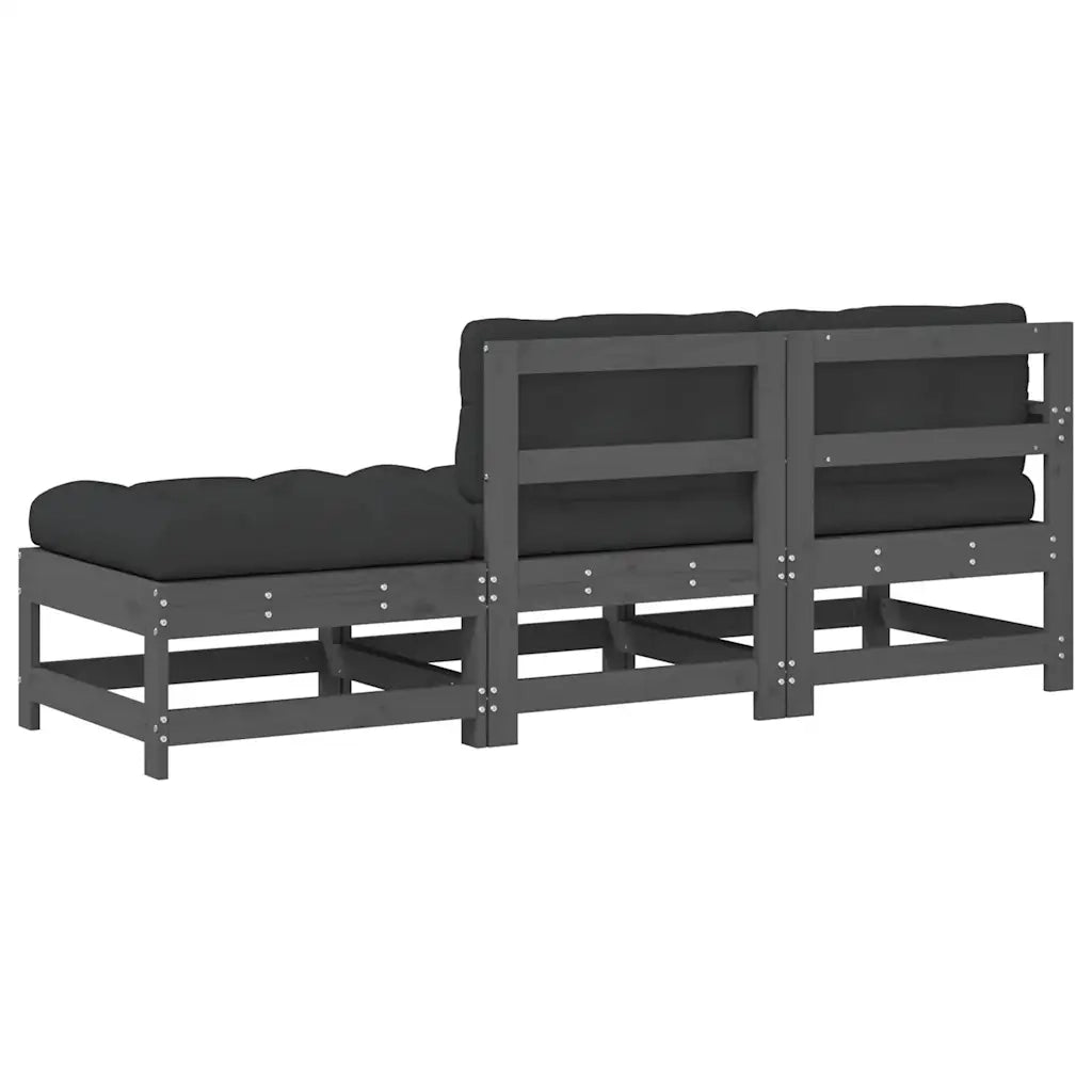 Salotto da Giardino-Set Divani da Giardino 3pz con Cuscini in Legno Massello Grigio