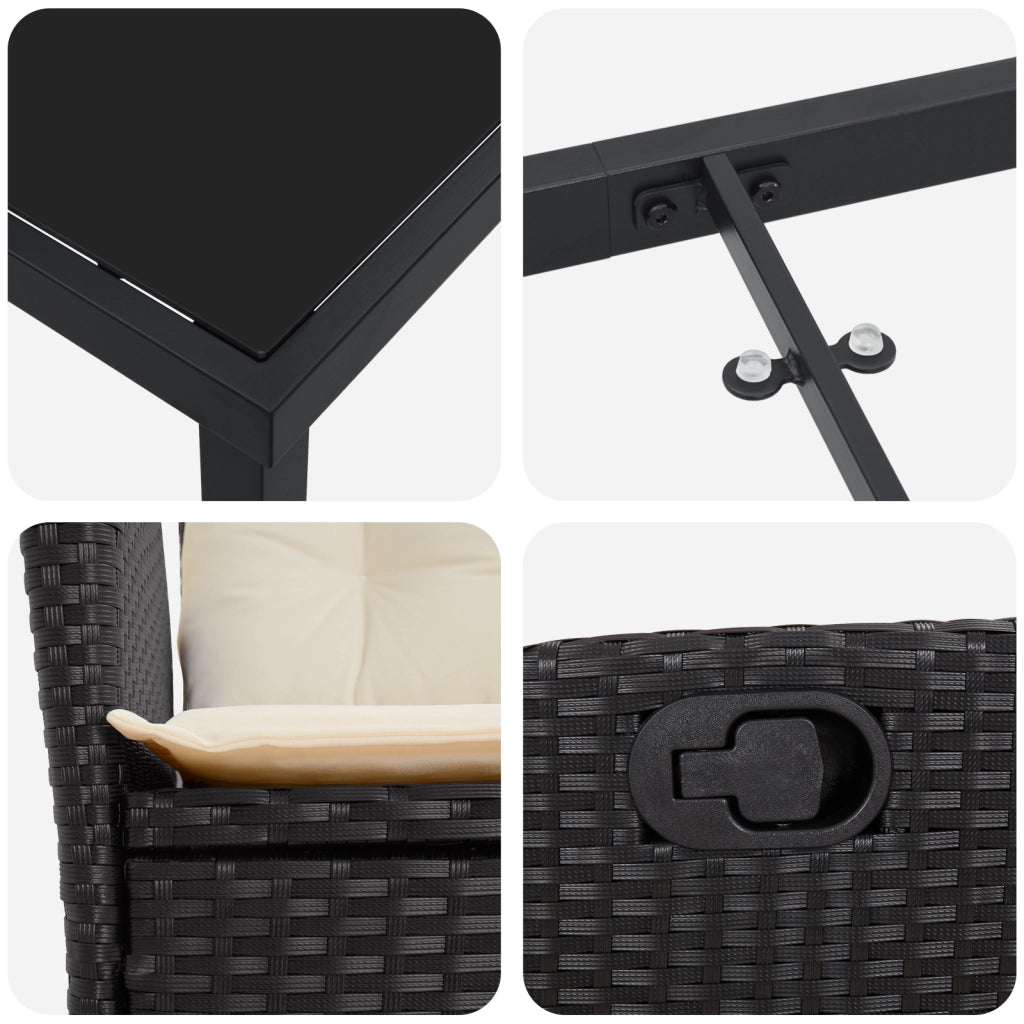 Set da Pranzo da Giardino 7 Pezzi con Cuscini - Polirattan Nero