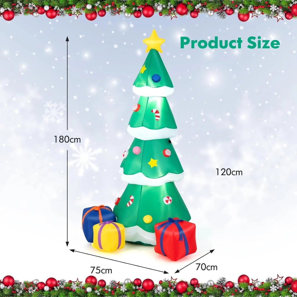 Albero di Natale, Decorazioni Natalizie Gonfiabili 180 CM, con Luci LED, Soffietto Integrato, Resistente alle Intemperie, Addobbi Natalizi per Esterno Interno per Casa, Giardino, Cortile