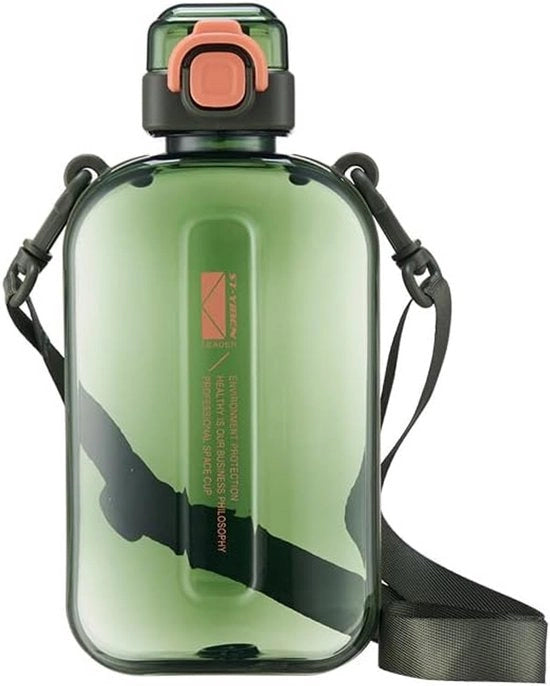 Fiasca da 750 ml, sportwaterfles all-weather con apertura rapida, beccuccio ermetico, orologio a tempo e cinturino per sport, viaggi e fitness (verde)