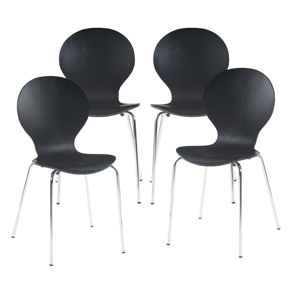 Set di 4 sedie da pranzo dal design moderno e robusto in nero e cromo (03_0009821)
