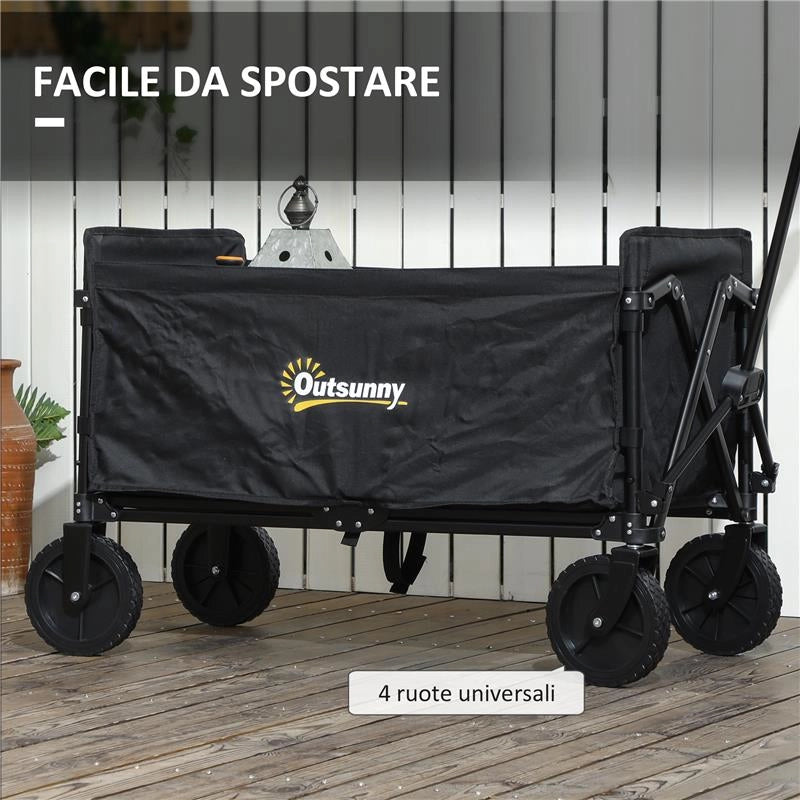 CARRELLO DA GIARDINO DA 120L PIEGHEVOLE CON PANNELLO APRIBILE IN ACCIAIO  90X48X62 CM NERO