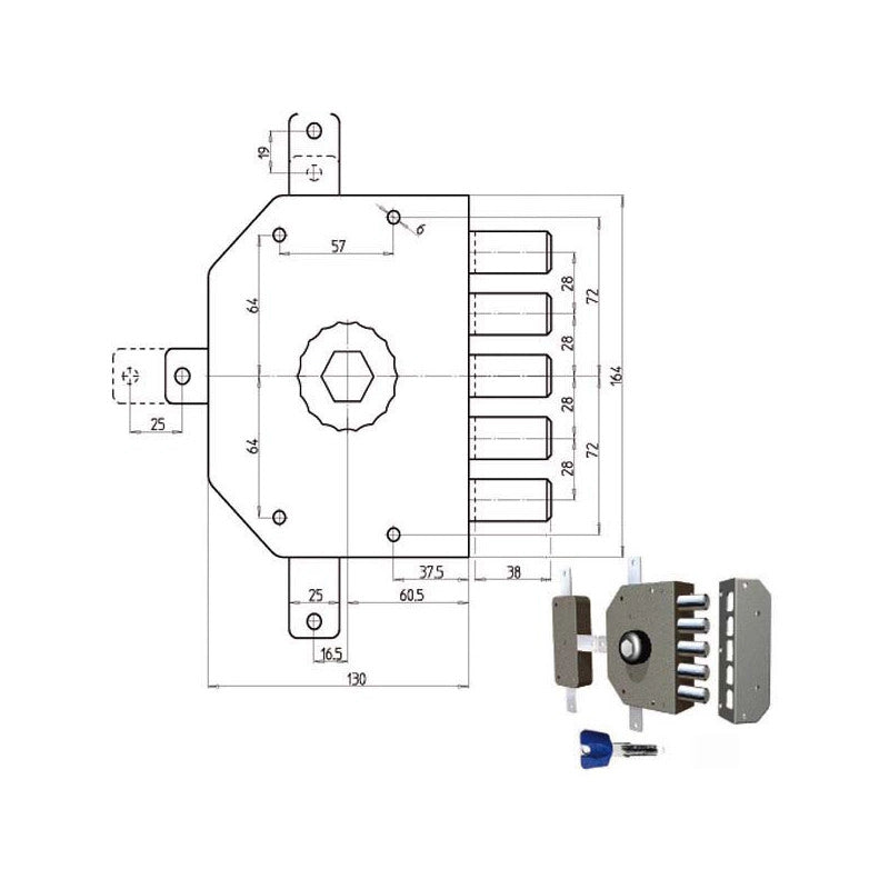 Serratura Sic.Quintuplice Dx Pompa 3300P Cr