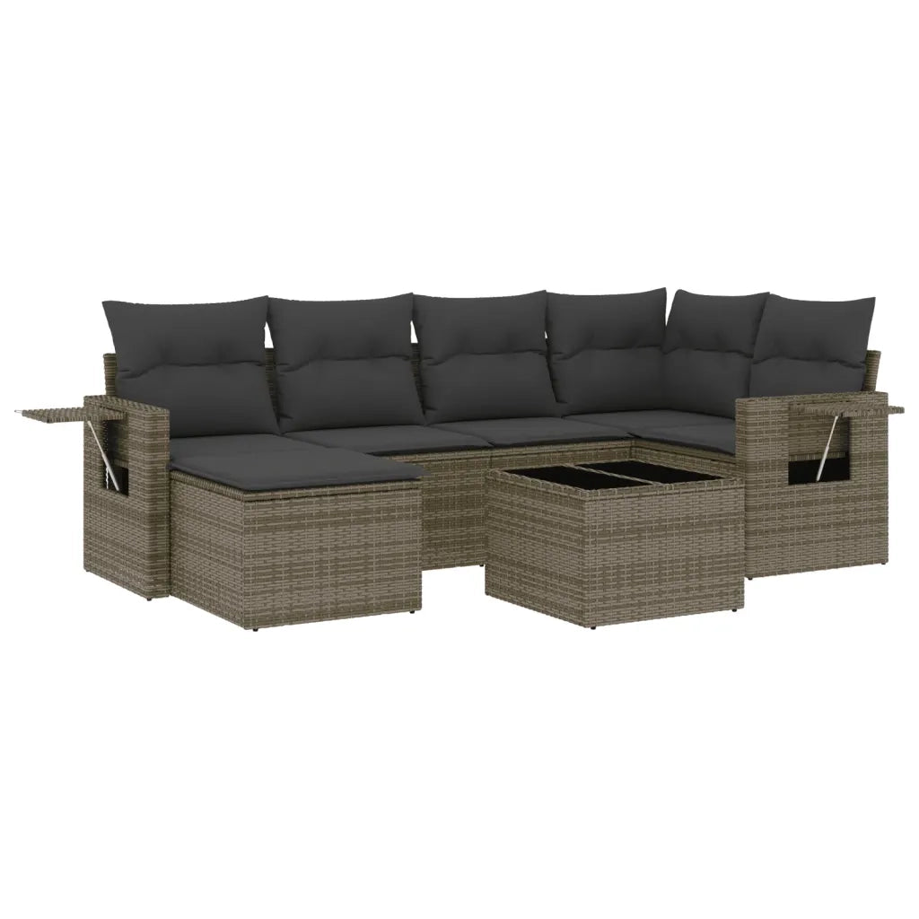 Set Divani da Giardino 7 pz con Cuscini Grigio in Polyrattan 3252807