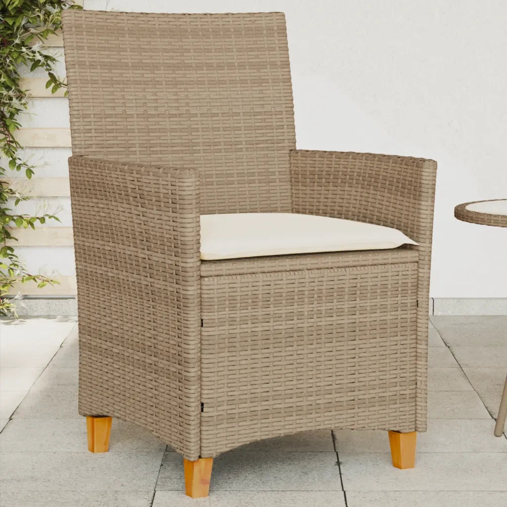 Sedie Giardino con Cuscini 2 pz | Sedie da Esterno Beige Polyrattan Legno Massello
