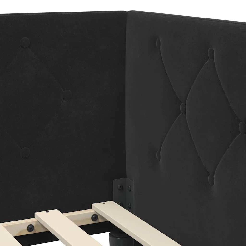 Cornice del letto ad angolo Nero 90 x 190 cm Velluto