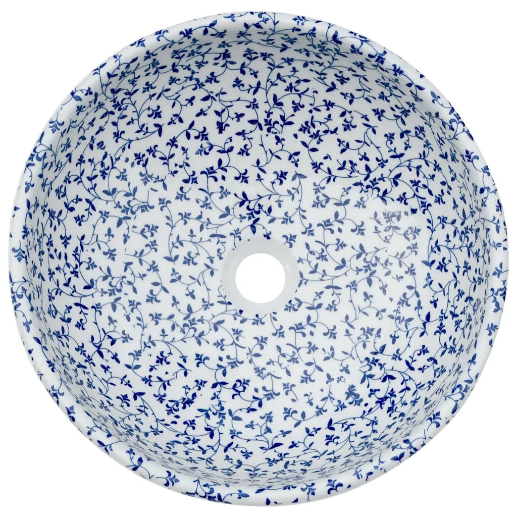 Lavabo da Appoggio Bianco e Blu Rotondo Φ41x14 cm Ceramica 155050
