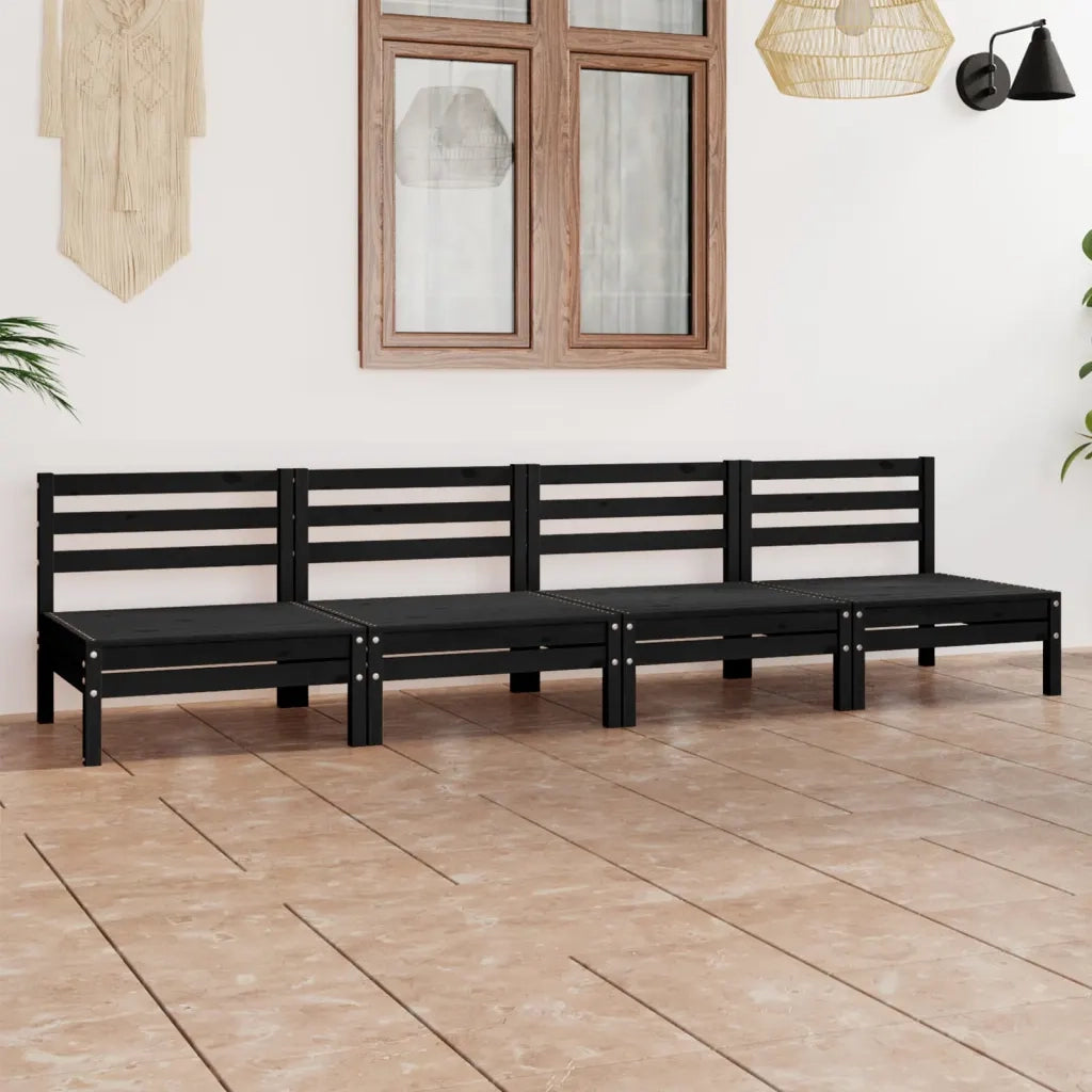 Set Divani da Giardino 4 pz Nero in Legno Massello di Pino 3082486