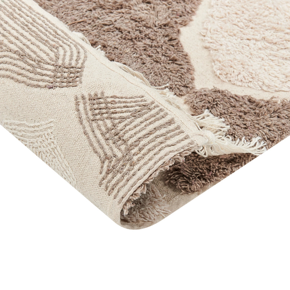 Tappeto in cotone con nappe e motivo a geometrico marrone e beige 140 x 200 cm soggiorno camera da letto