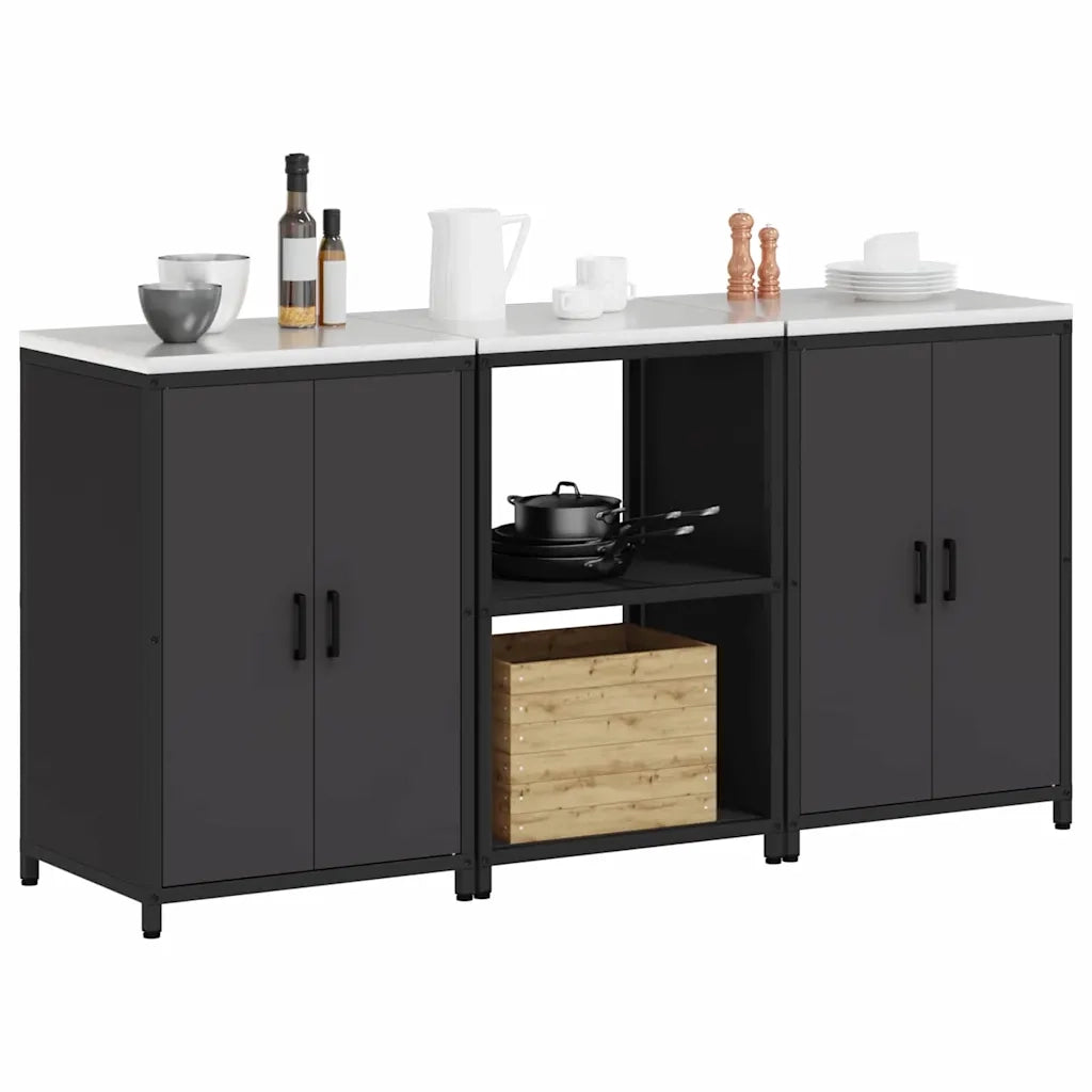 vidaXL Set di Stoccaggio per Cucina 3 pcs Nero 180 x 50 x 92 cm