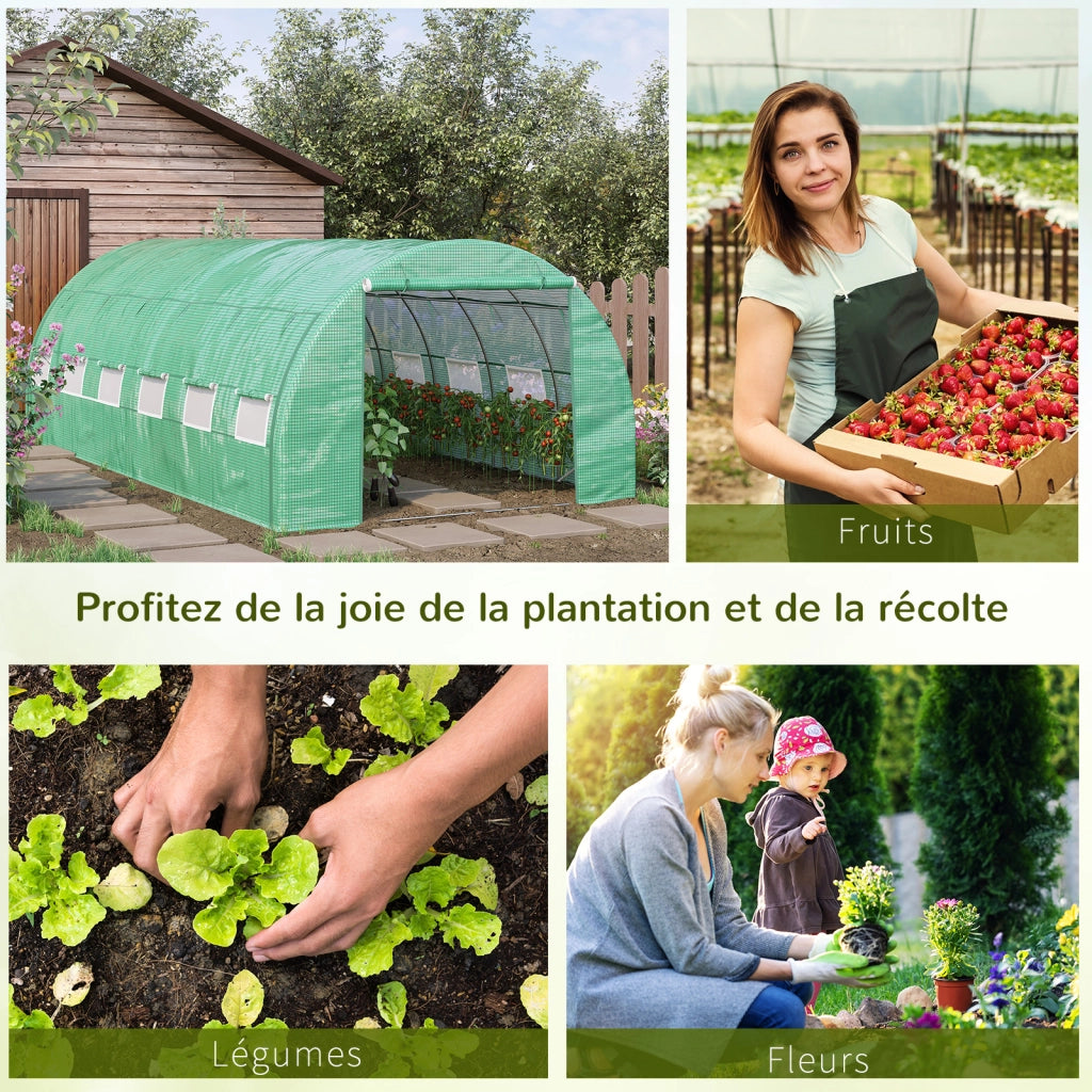 Serra da giardino tunnel 18 m2 ¨C zephmum ¨C verde 4x3x2 m con porta e 12 finestre