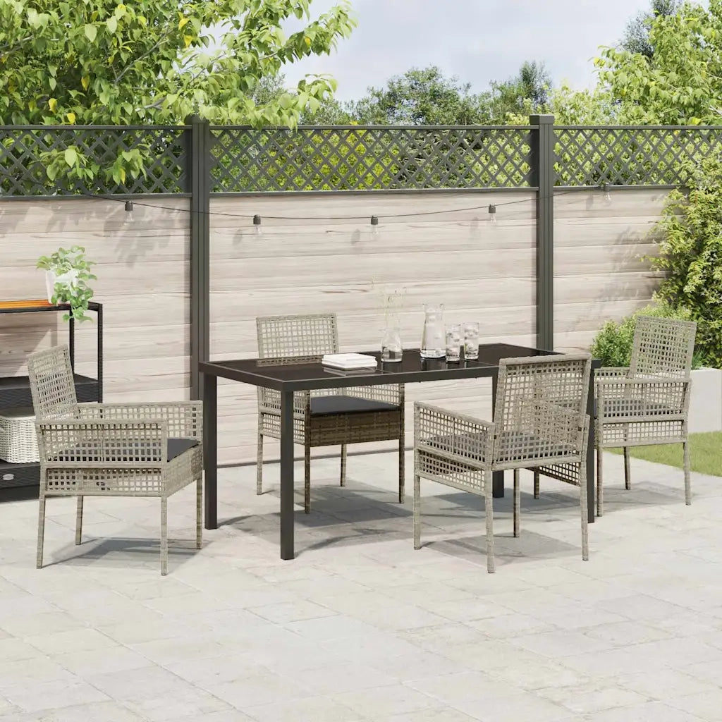 Set da Pranzo per Giardino 5 pcs Grigio chiaro polyrattan