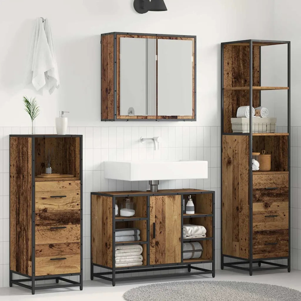 Set di mobili per il bagno con cassetto 4 pcs Legno vecchio