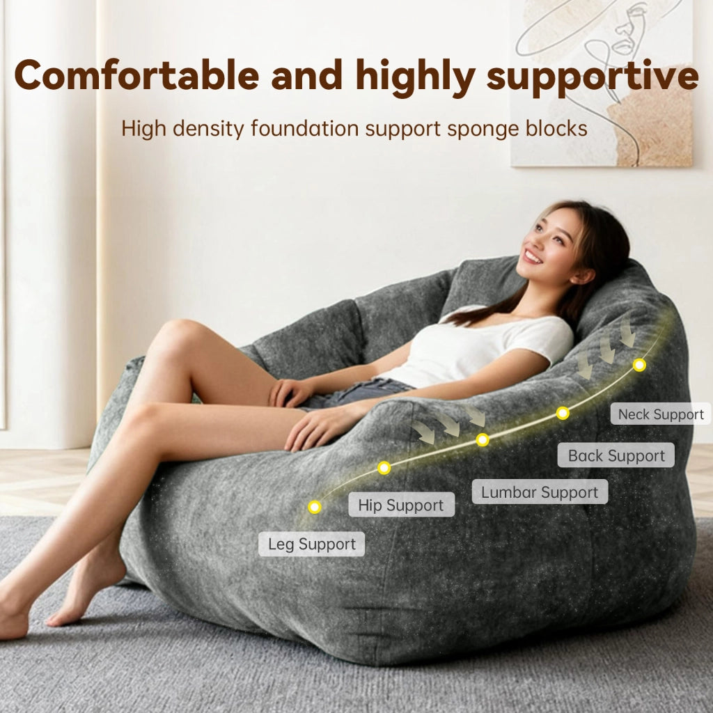 Fauteuil pouf rotondo ergonomico con supporto avvolgente e ampio spazio relax per casa in flanella grigia
