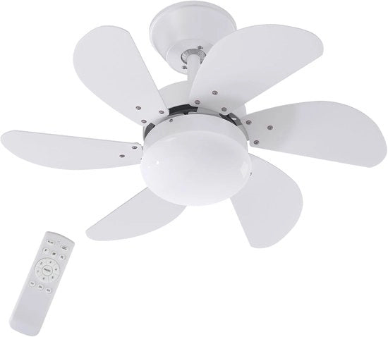 Ventilatore a soffitto con illuminazione - Ventilatore soffitto silenzioso - con telecomando e timer - Ø75cm - bianco - ventilatore a soffitto per salone e camera da letto