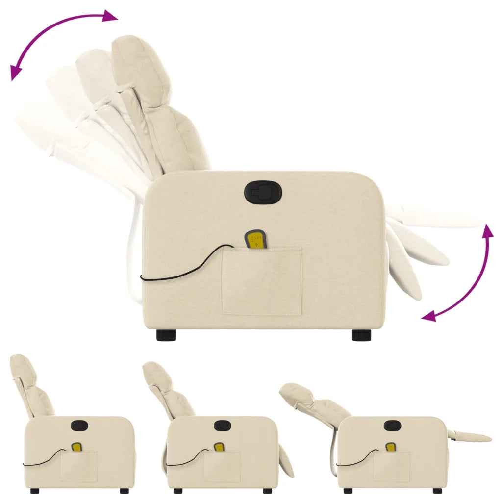Poltrona Massaggiante | Sedia Relax Reclinabile Crema in Tessuto