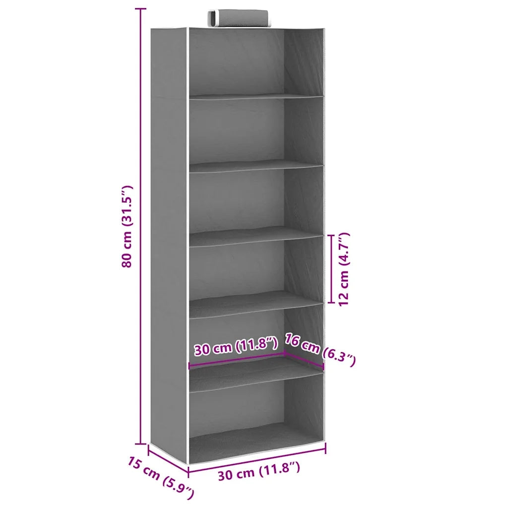 Organizer per Armadio da Appendere 2 pz con 6 Ripiani Tessuto cod mxl 77841