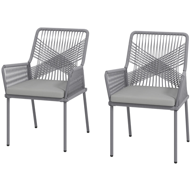 OKWISH Set di 2 Sedie da Giardino con Braccioli, Schienale Ampio e Cuscini Sfoderabili, Rattan Grigio Scuro