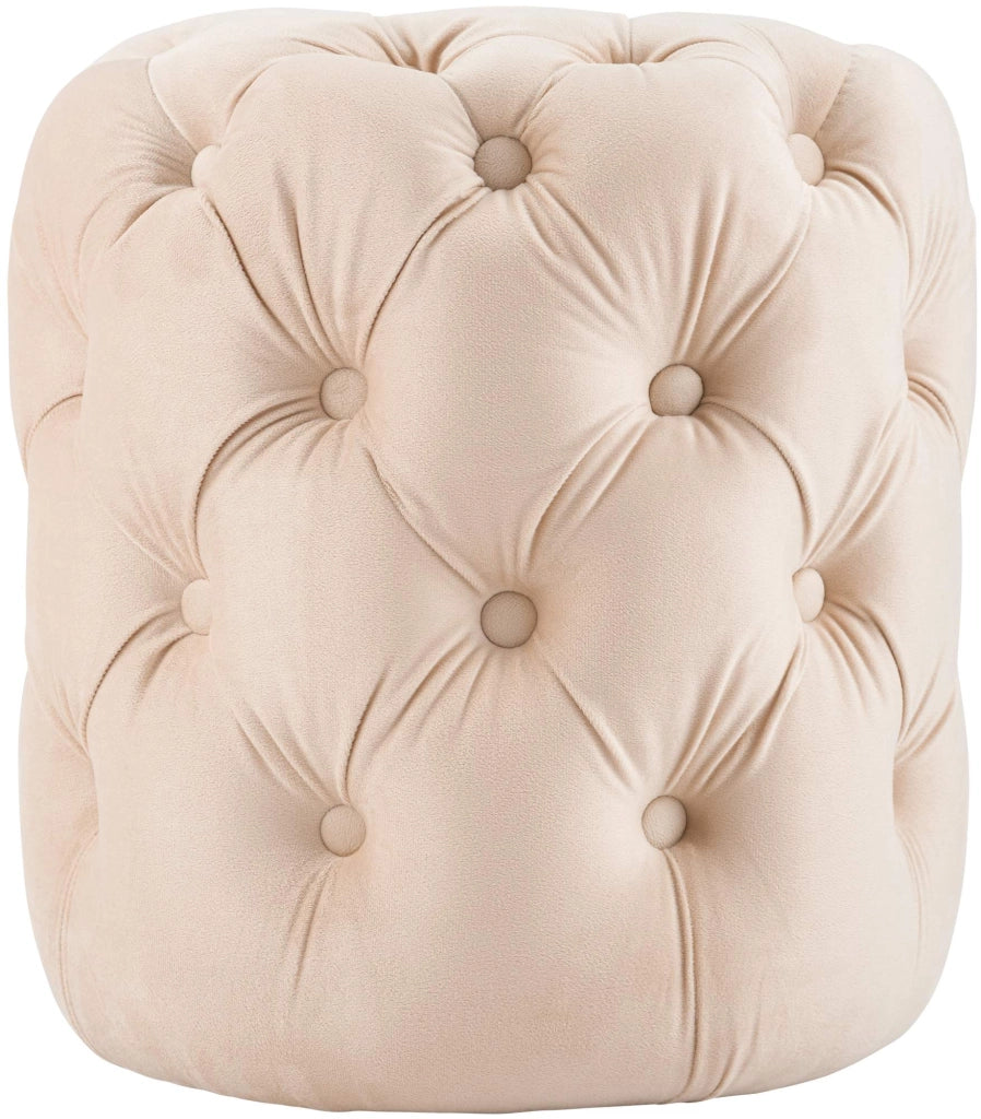 Pouf Drancy in velluto trapuntato crema,M