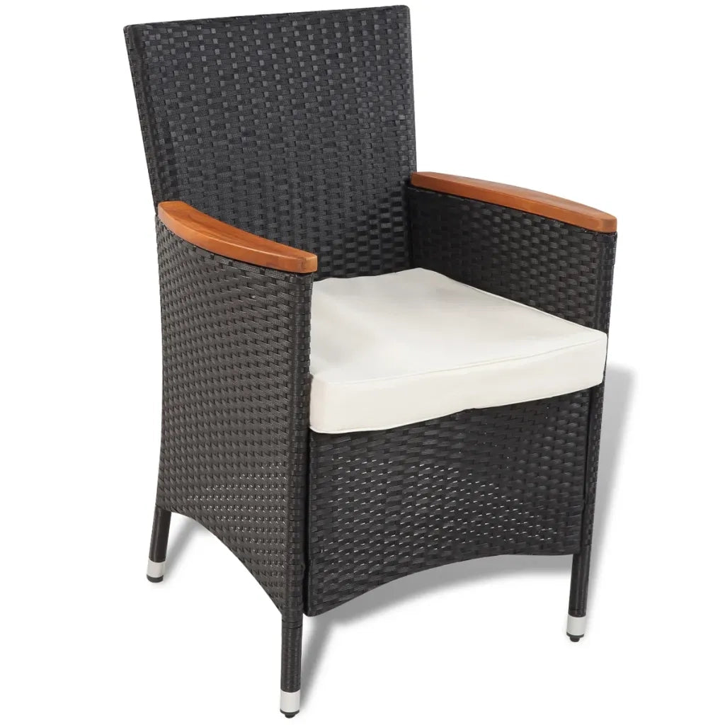 Set da Pranzo da Giardino 5 pz con Cuscini in Polyrattan Nero  cod mxl 44252