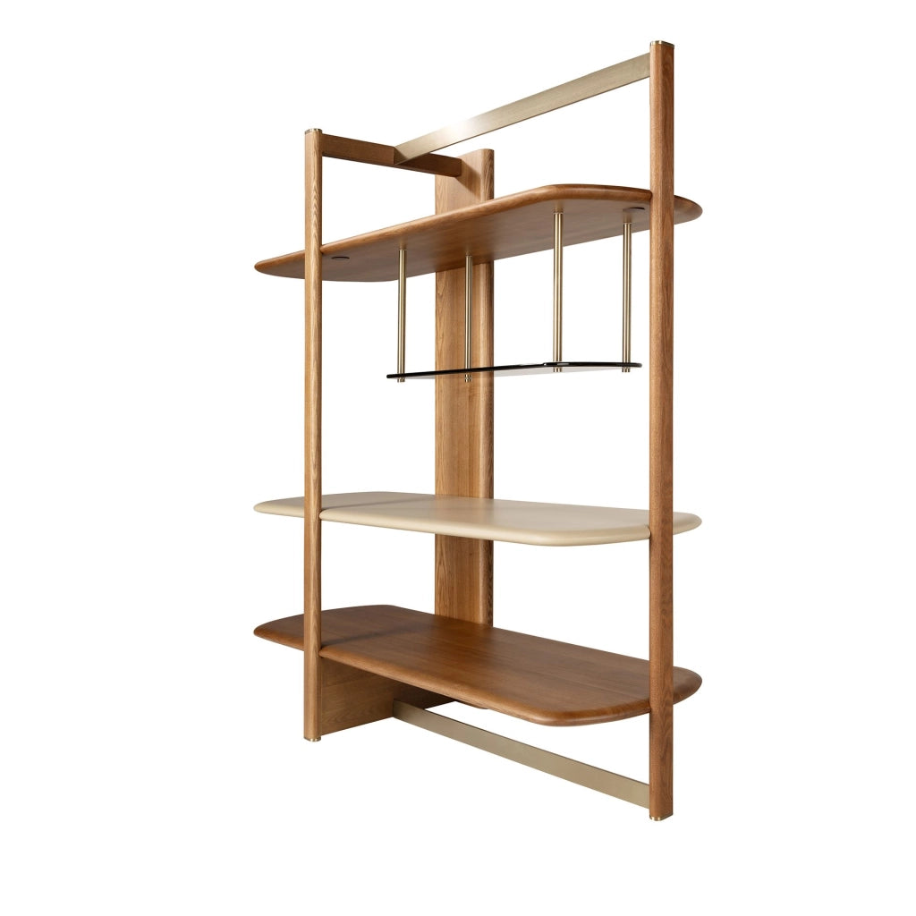 Libreria rettangolare sinistra in noce chiaro e legno color greige