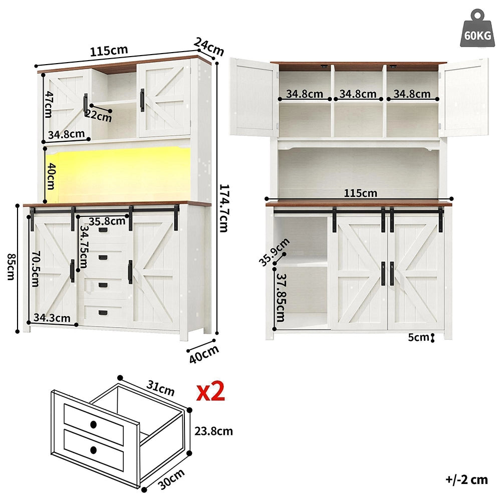 Armadio cucina con ante scorrevoli e LED - Xylo - 115x40x175 cm - Nero/Bianco