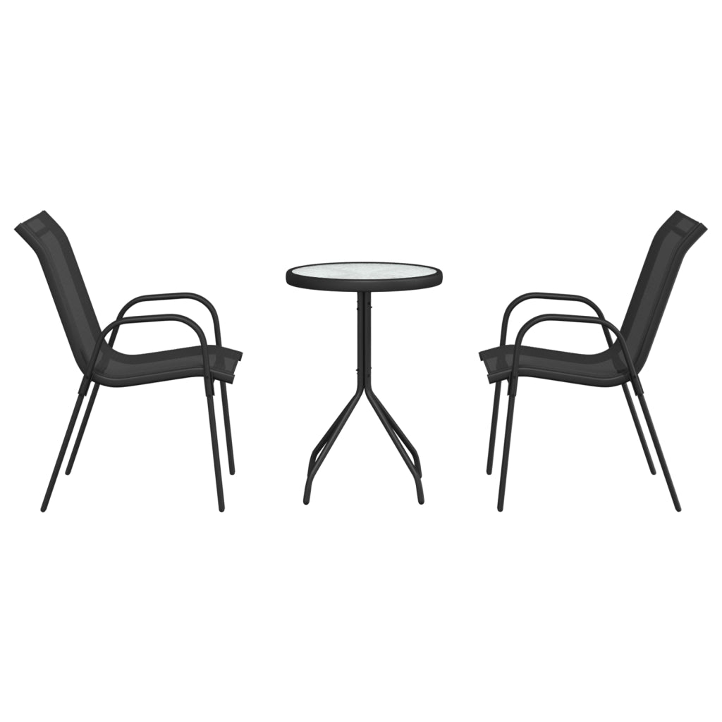 Set Bistro da Giardino 3 Pezzi Nero Textilene e Acciaio