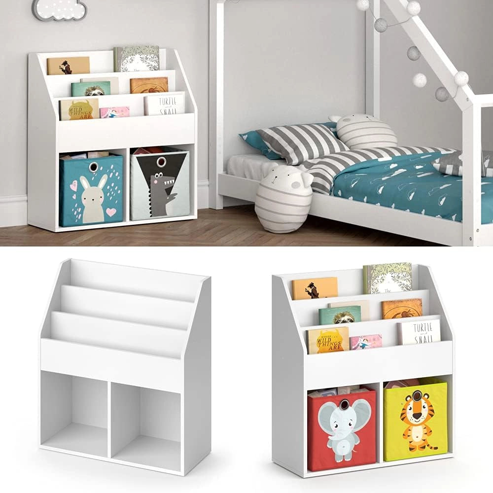 Libreria bambini Luigi, Bianco, 72 x 79 cm Senza box pieghevole, combinabile per riporre libri e giocattoli