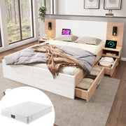 Letto matrimoniale 140x200 cm in legno massiccio e MDF con 2 cassetti; luce da lettura; USB e materasso