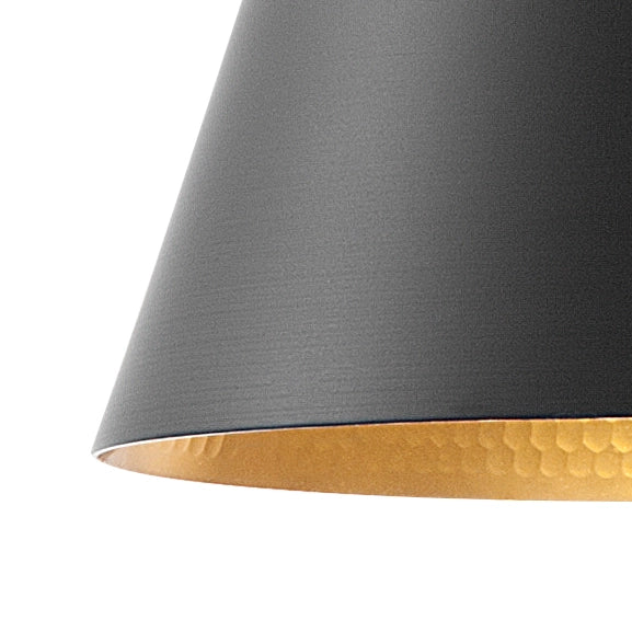 Lampadario in Metallo Nero e dorato con Paralume a Forma di Cono