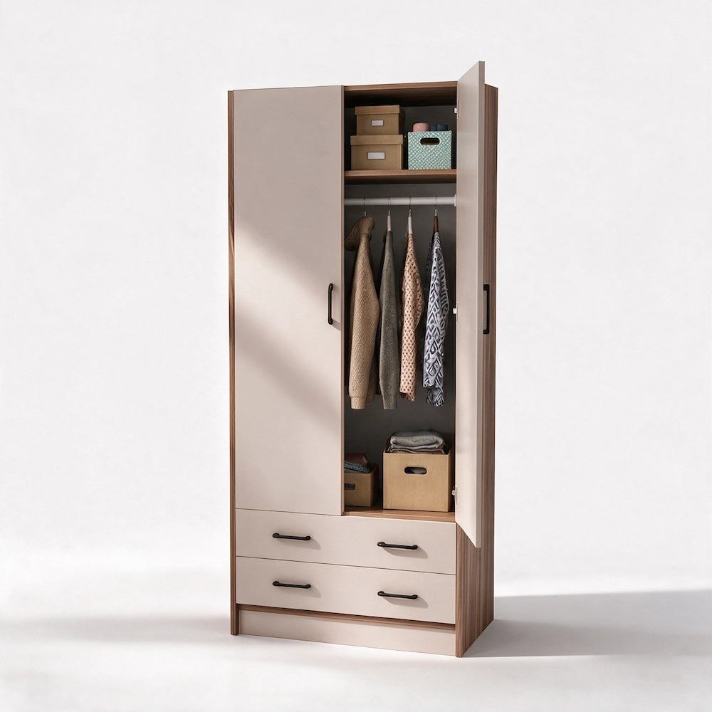 Armadio due ante e cassetti 91x52x210h colore noce e cashmere ARM290C