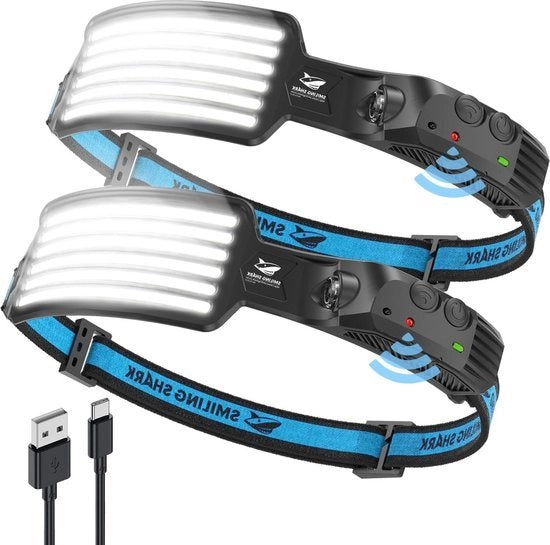 Lampada da testa 2 pezzi 230 gradi angolo ampio 6 strisce di luce intensità alta luce bianca luminosa ricaricabile impermeabile lampada da testa da campeggio esterno lampada da testa led ricaricabile