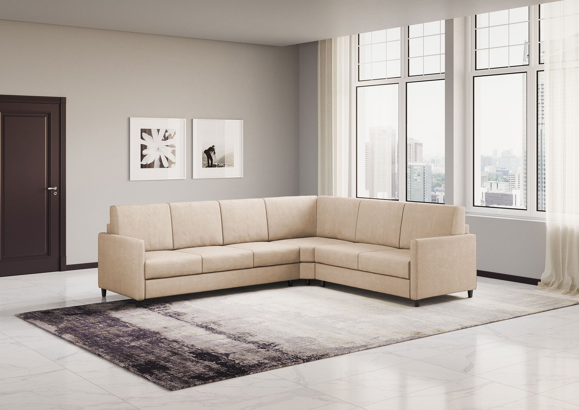 Divano Angolare 6 Posti 281x241x85 cm Karay in Tessuto Beige