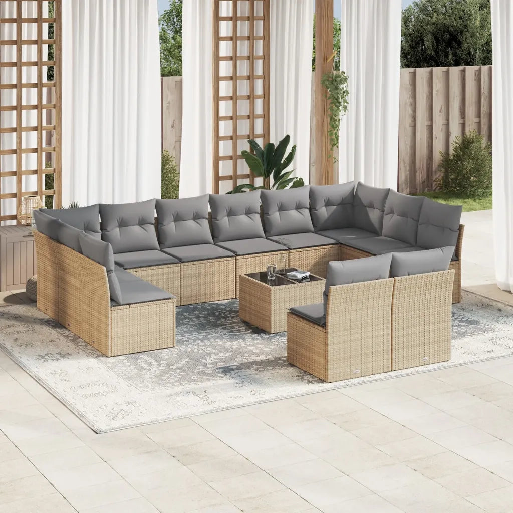 Set Divano da Giardino 13 pz con Cuscini Beige in Polyrattancod mxl 113356