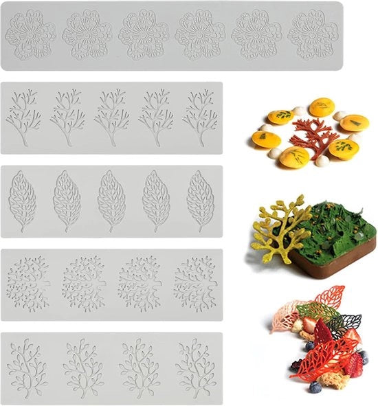 Forme a foglia in silicone - decorazione per torte - 5 pezzi - silicone opaco