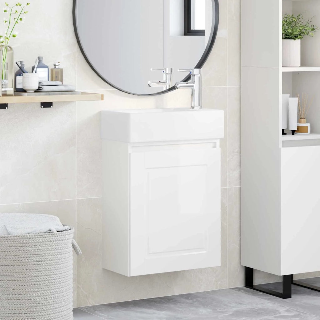 Mobile bagno con rubinetto Bianco Lucido 45,5 x 22,5 x 84 cm 889515