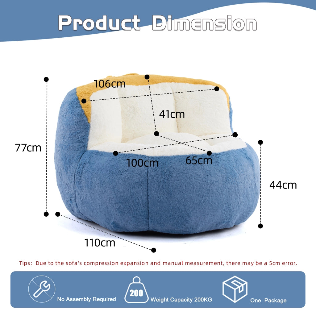 Poltrona pouf in pelliccia sintetica con imbottitura in schiuma, maniglia e fondo antiscivolo, multicolore