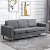 Divano a 3 Posti Relax Salotto con Cuscini 200 × 82 × 78cm Tessuto di Lino Grigio