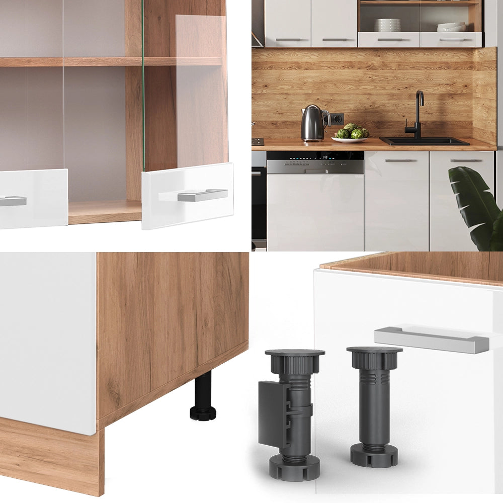 Vicco Cucina componibile Bianco lucido/oro power oak 300 cm , PL Marmo