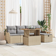 Set di divani da giardino  6 pezzi con cuscini beige in polyrattan