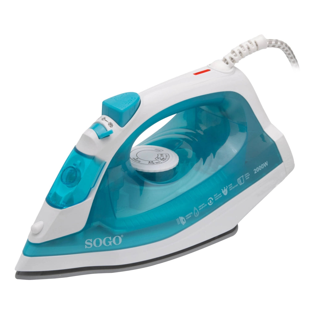 Ferro da stiro a vapore elettrico 2000W, serbatoio 220ml, piastra ceramica, vapore verticale stiratura - SOGO