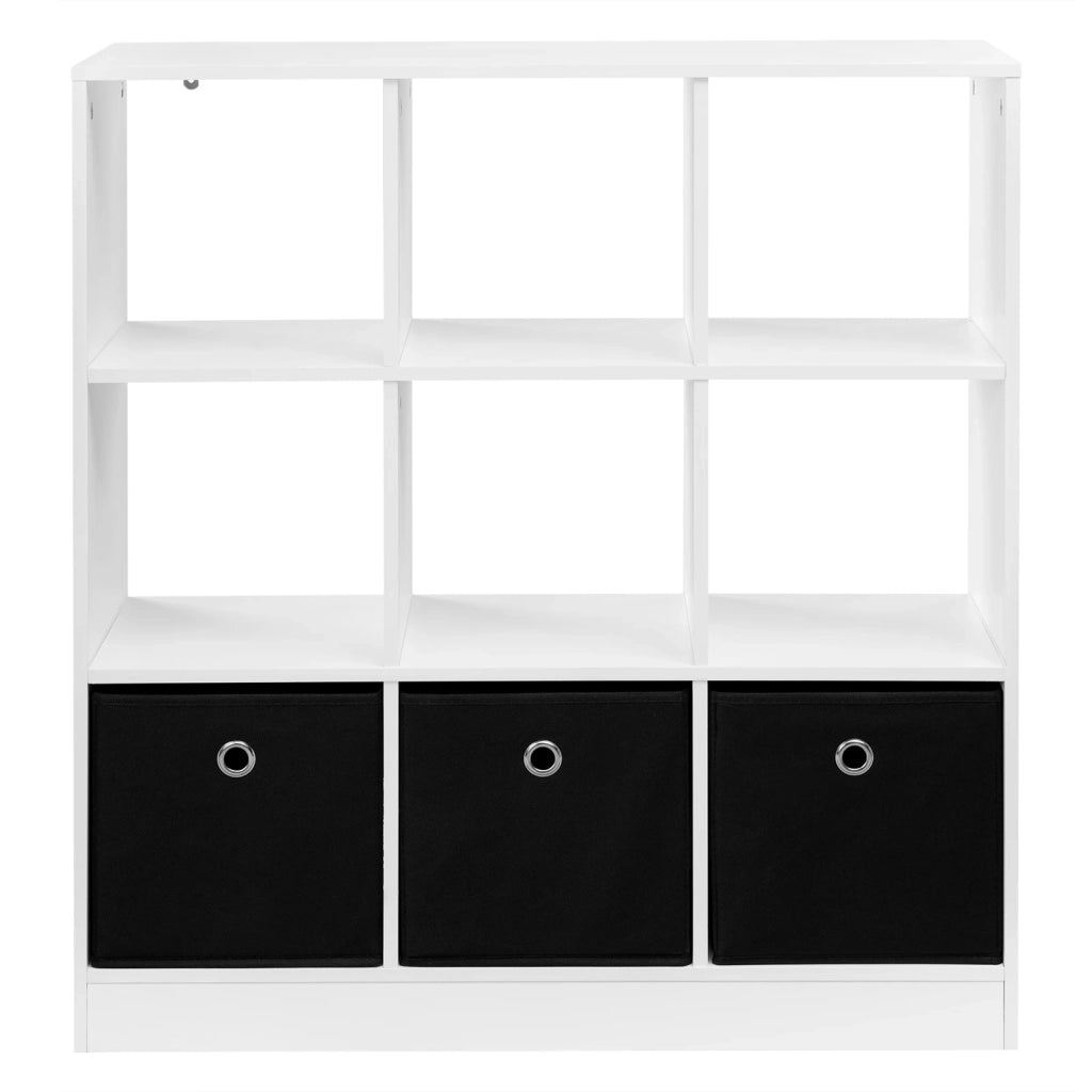 Libreria a cubi con 3 cassetti in tessuto, scaffale freestanding, bianco e nero, 80 x 86,5 x 30 cm