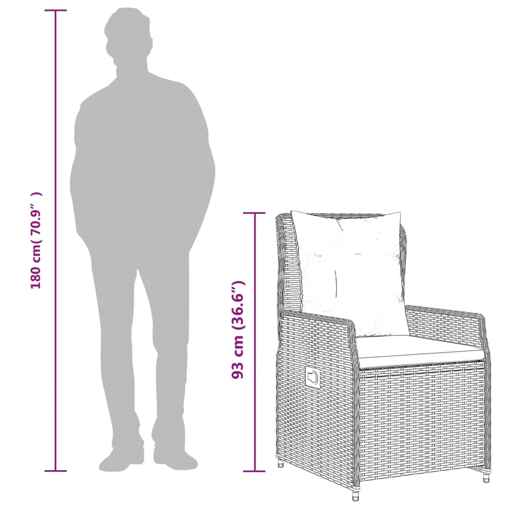 Set da Pranzo da Giardino 7pz con Cuscini in Polyrattan Marrone