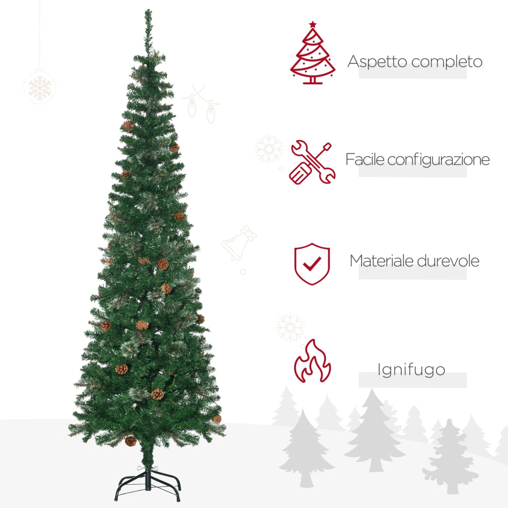 Albero di Natale Alto 195cm Realistico con Pigne Decorative e 556 Rami, Verde